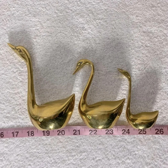 Vintage Brass  Swans x3 Decor Birds - Picture 13 of 13